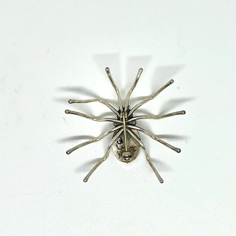 Vintage Silver & Malachite Spider Brooch